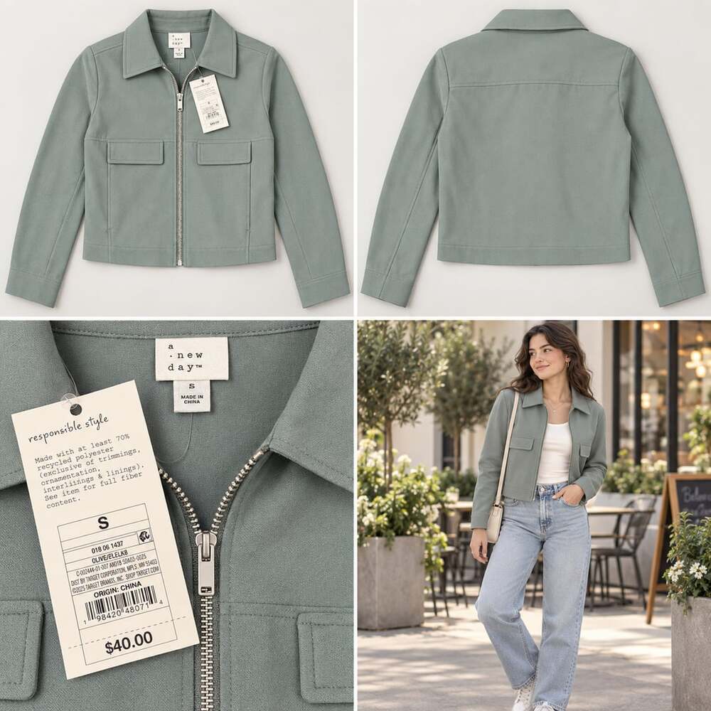 🌿 NWT A New Day Olive Cropped Zip Utility Jacket Women’s Small